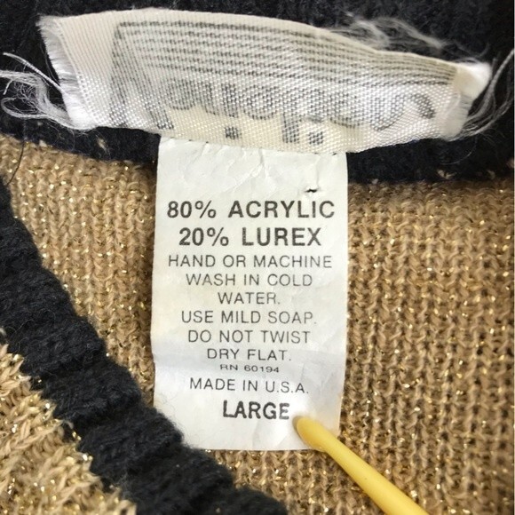 Vintage Variations Gold Lurex Black Trim Long Sleeve Mock Neck Sweater Large - Picture 7 of 12